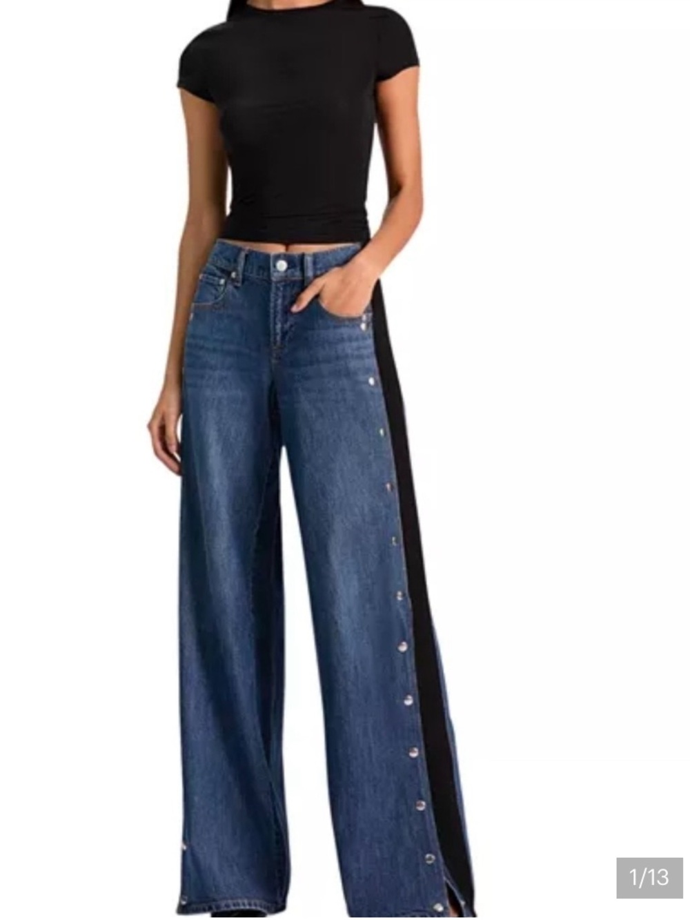 Alice + Olivia Amazing Snap Wide Leg Jeans Size 31 Side Stripe Denim🔥